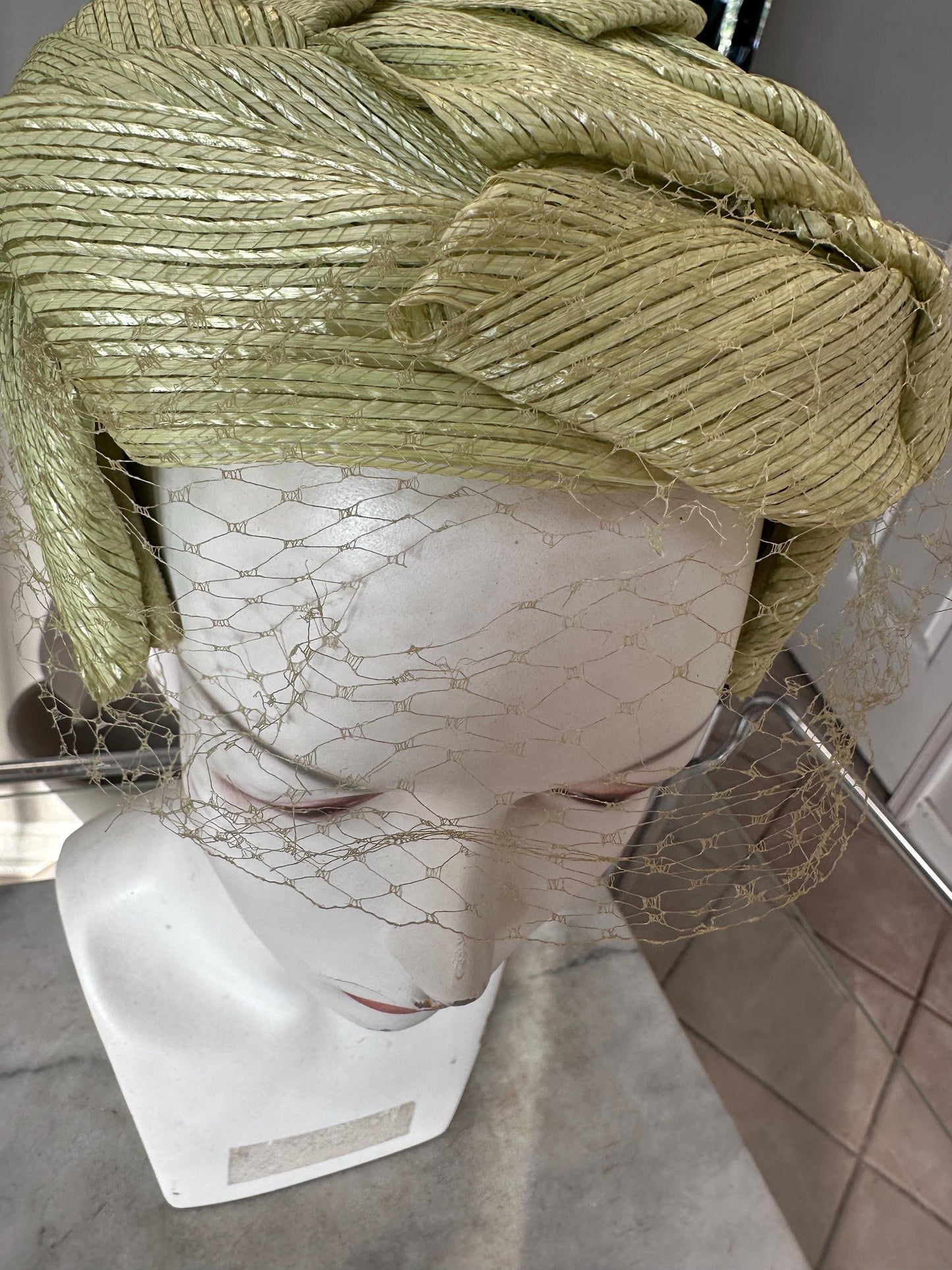 Vintage 1950s Ladies Hat Set | Mustard Yellow Fuzzy Bow Hat & Lime Green Fascinator with Netting | Mid-Century Fashion | Retro Millinery