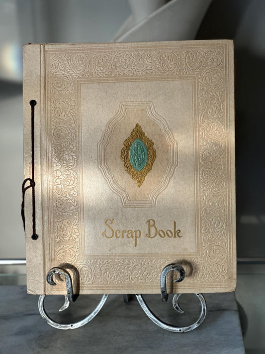 Vintage 1940s Embossed Ivory & Blue Baby Scrapbook | Filled with Original Ephemera, Photos, Valentine’s Cards, Baby’s First Year Memory Albu