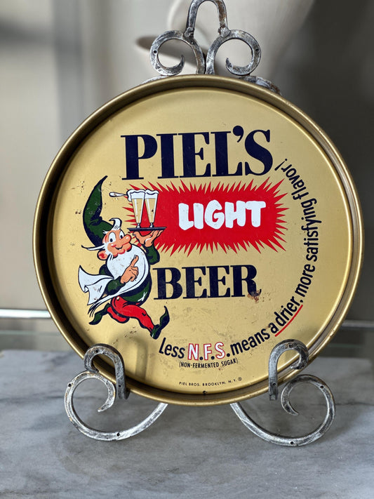 Vintage Piel’s Light Beer Metal Serving Tray | Rare 12” Gnome Waiter Beer Tray | Breweriana Bar Decor | Collectible Advertising Sign