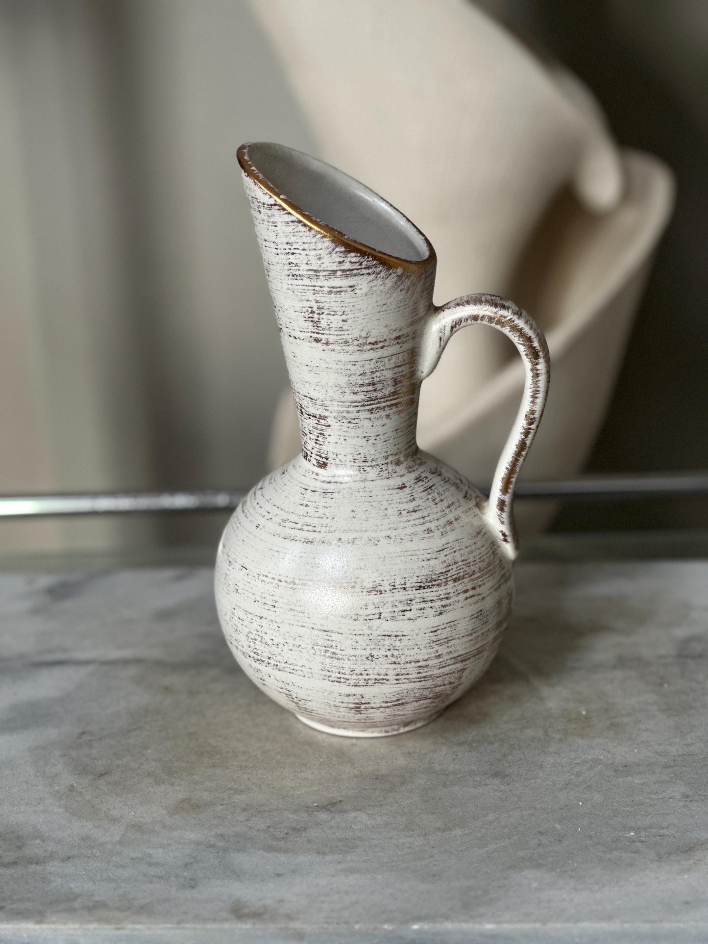 Vintage Royal Haeger Gold Tweed Pottery Pitcher | Brushed 22K Gold | Mid-Century Modern Ceramic Vase | USA Collectible | 9”