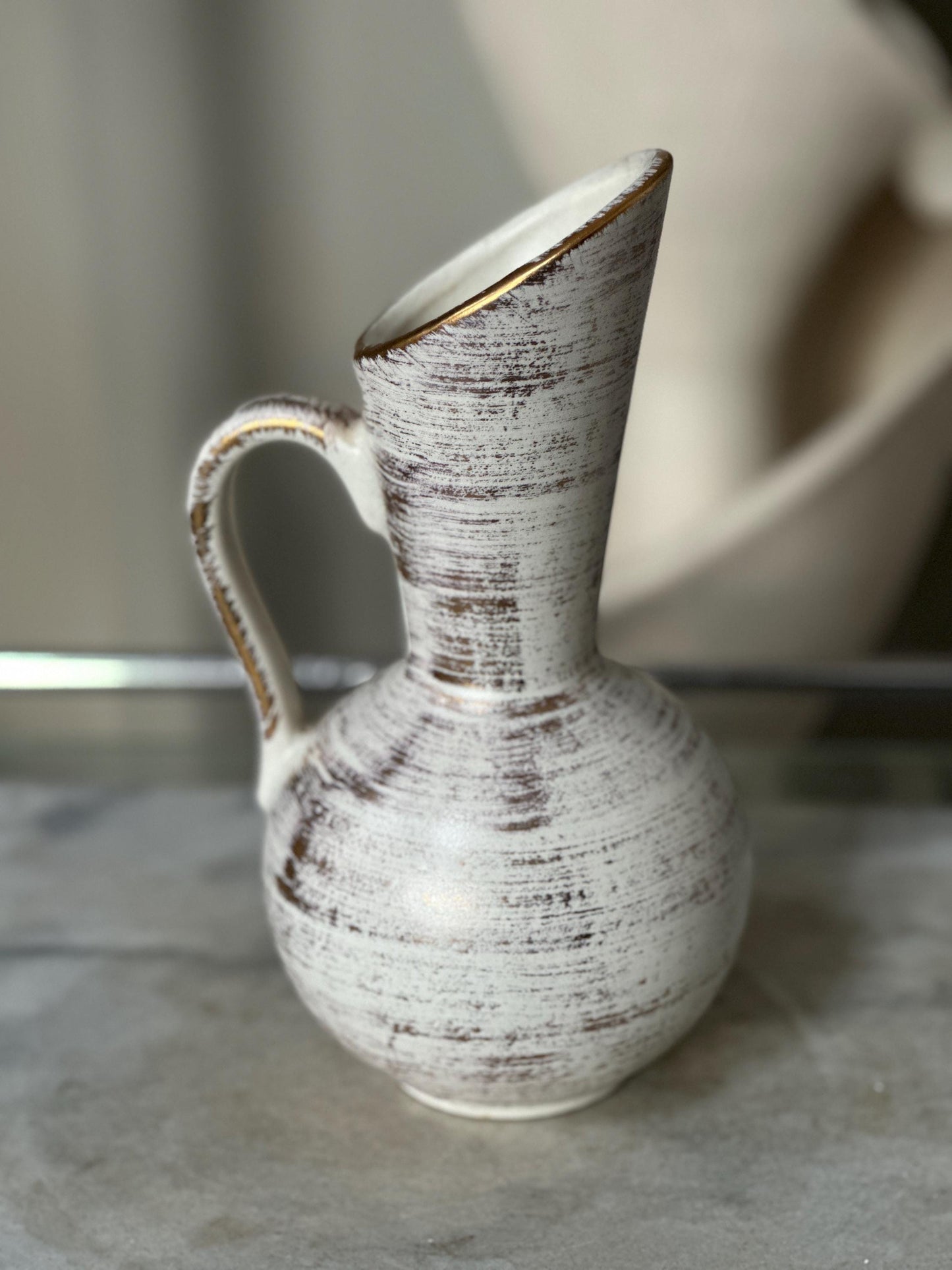 Vintage Royal Haeger Gold Tweed Pottery Pitcher | Brushed 22K Gold | Mid-Century Modern Ceramic Vase | USA Collectible | 9”
