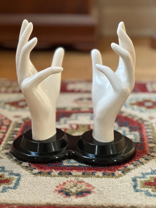 Vintage E.B. Giftware Female Mannequin Hand Jewelry Display | Black & White Plastic Glove Form | Ring + Bracelet Holder | Circa 1990s