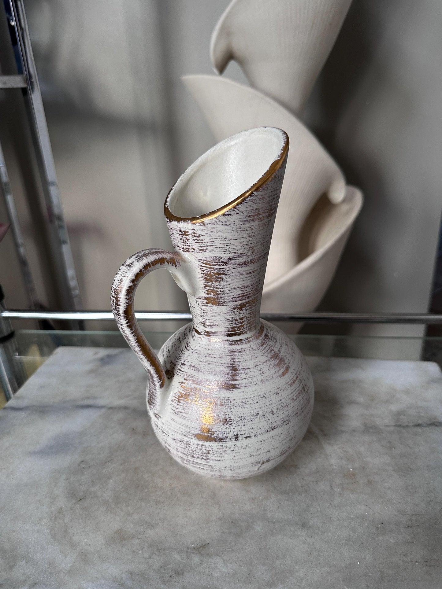 Vintage Royal Haeger Gold Tweed Pottery Pitcher | Brushed 22K Gold | Mid-Century Modern Ceramic Vase | USA Collectible | 9”