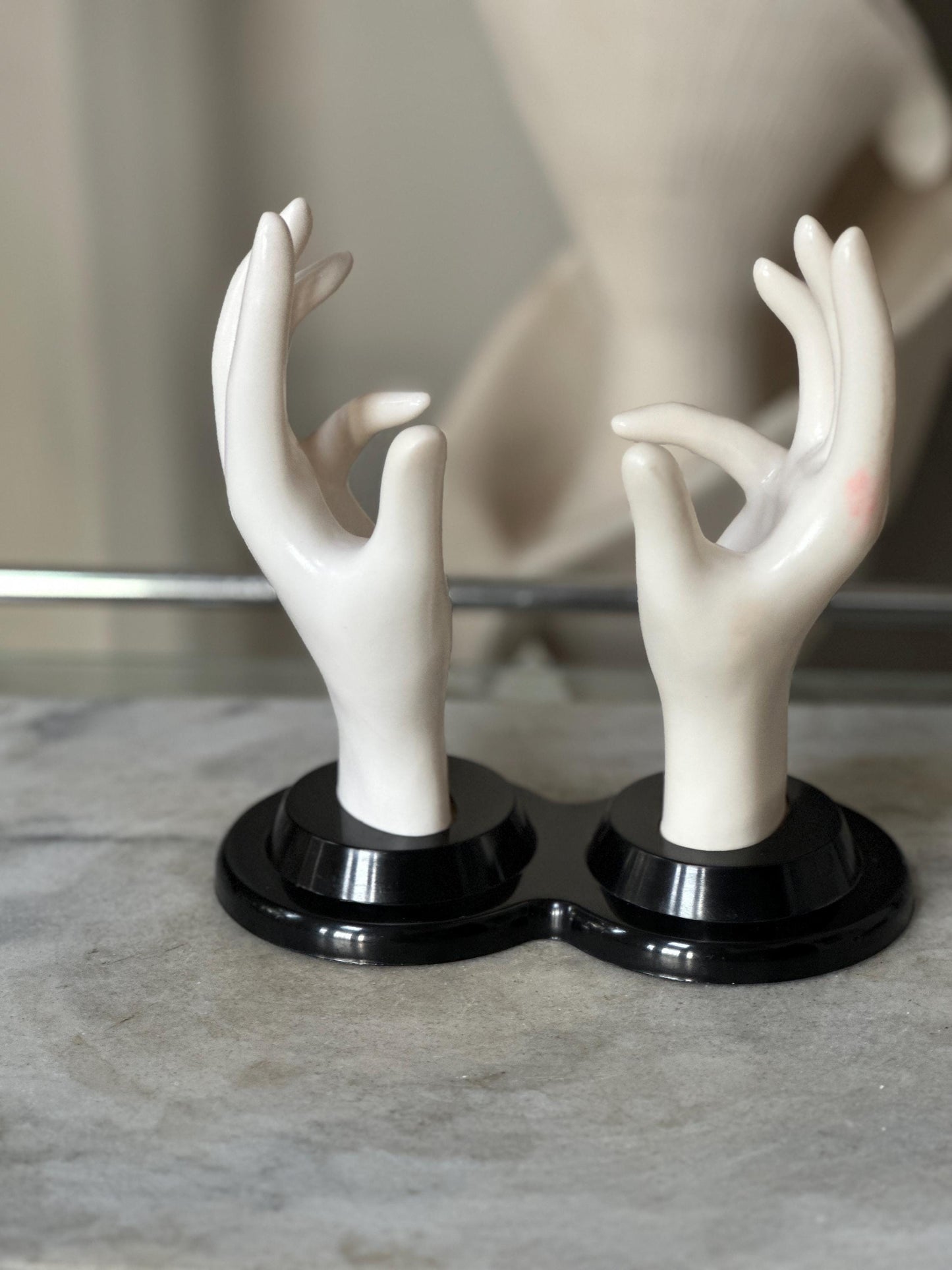 Vintage E.B. Giftware Female Mannequin Hand Jewelry Display | Black & White Plastic Glove Form | Ring + Bracelet Holder | Circa 1990s