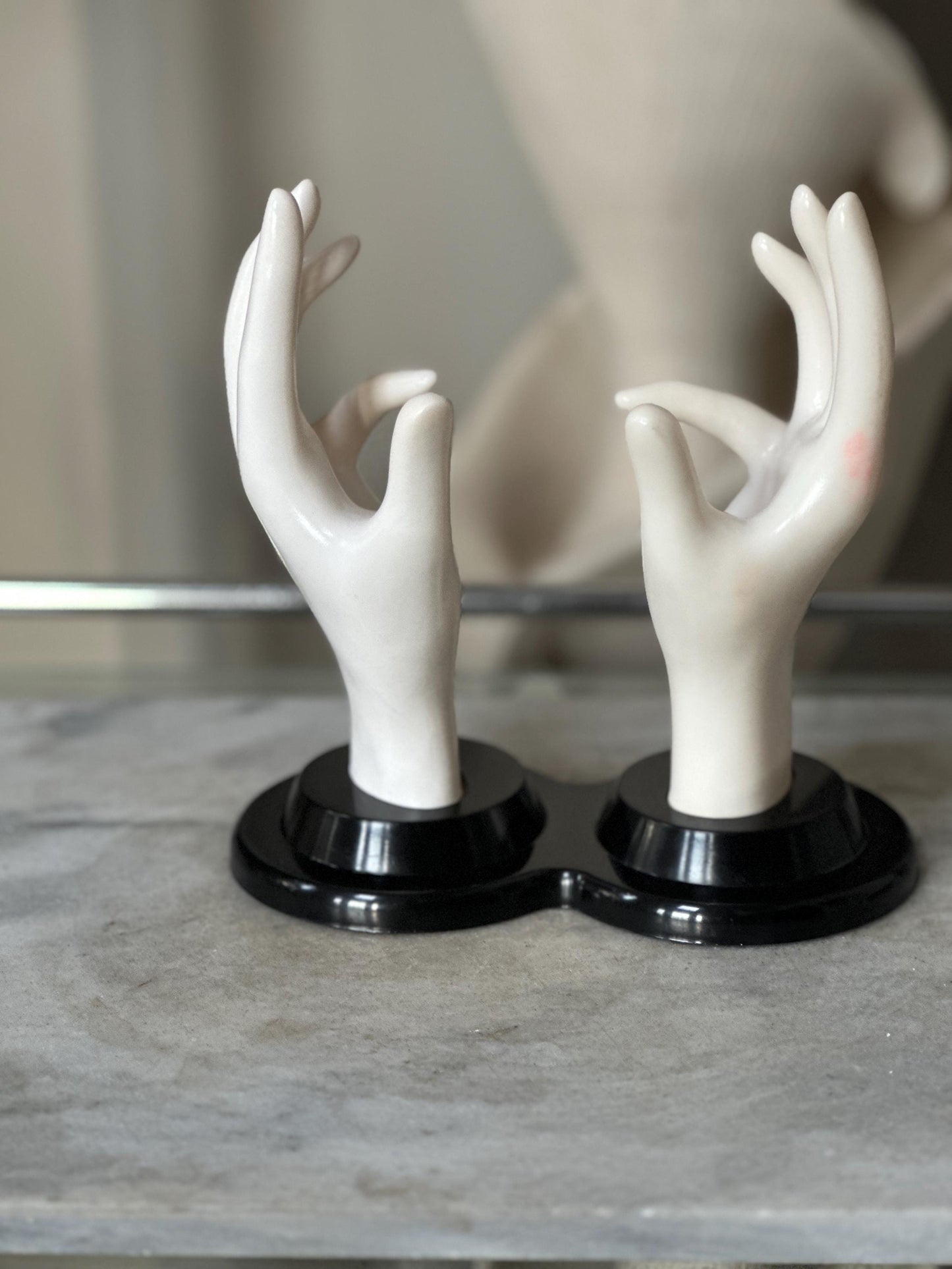 Vintage E.B. Giftware Female Mannequin Hand Jewelry Display | Black & White Plastic Glove Form | Ring + Bracelet Holder | Circa 1990s