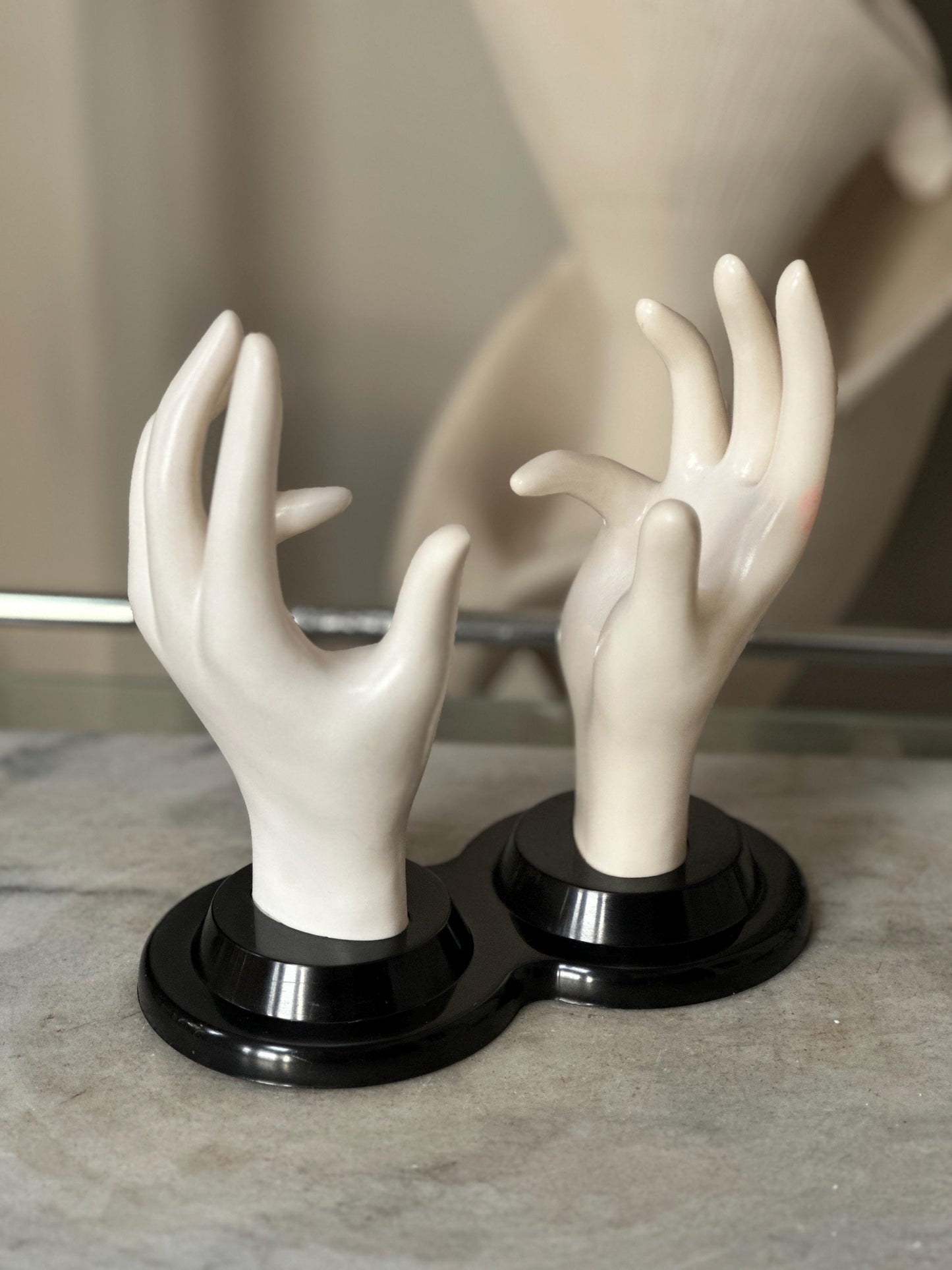 Vintage E.B. Giftware Female Mannequin Hand Jewelry Display | Black & White Plastic Glove Form | Ring + Bracelet Holder | Circa 1990s