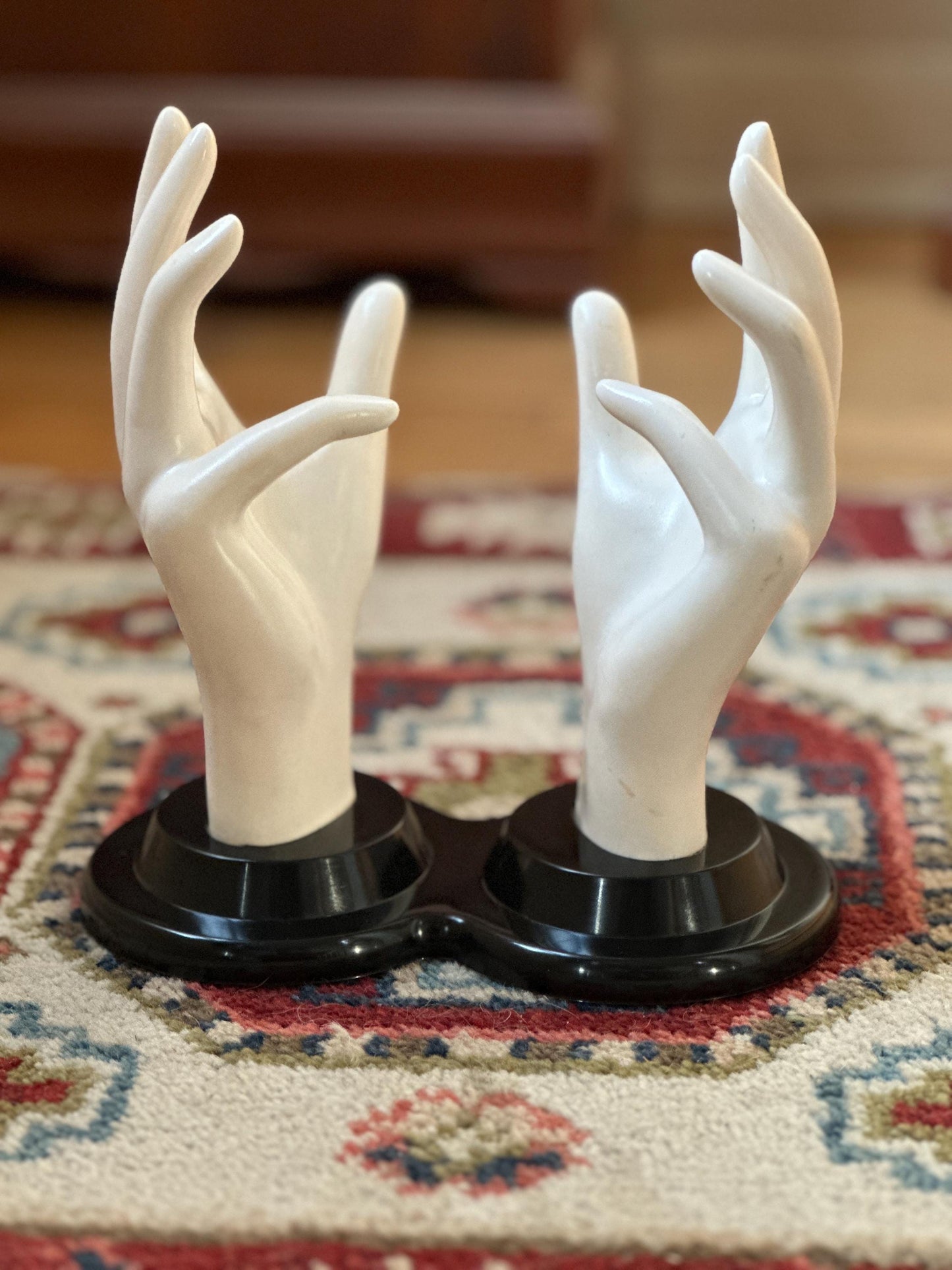 Vintage E.B. Giftware Female Mannequin Hand Jewelry Display | Black & White Plastic Glove Form | Ring + Bracelet Holder | Circa 1990s