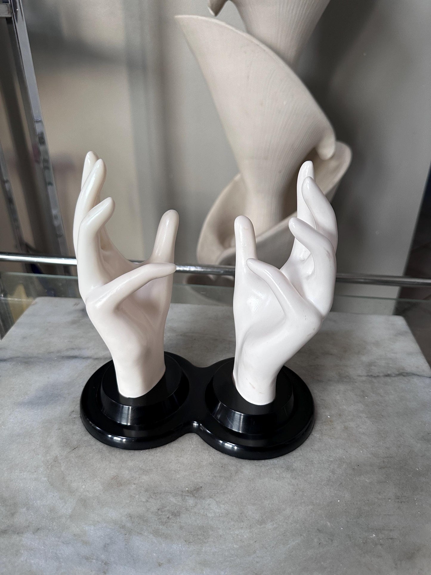 Vintage E.B. Giftware Female Mannequin Hand Jewelry Display | Black & White Plastic Glove Form | Ring + Bracelet Holder | Circa 1990s