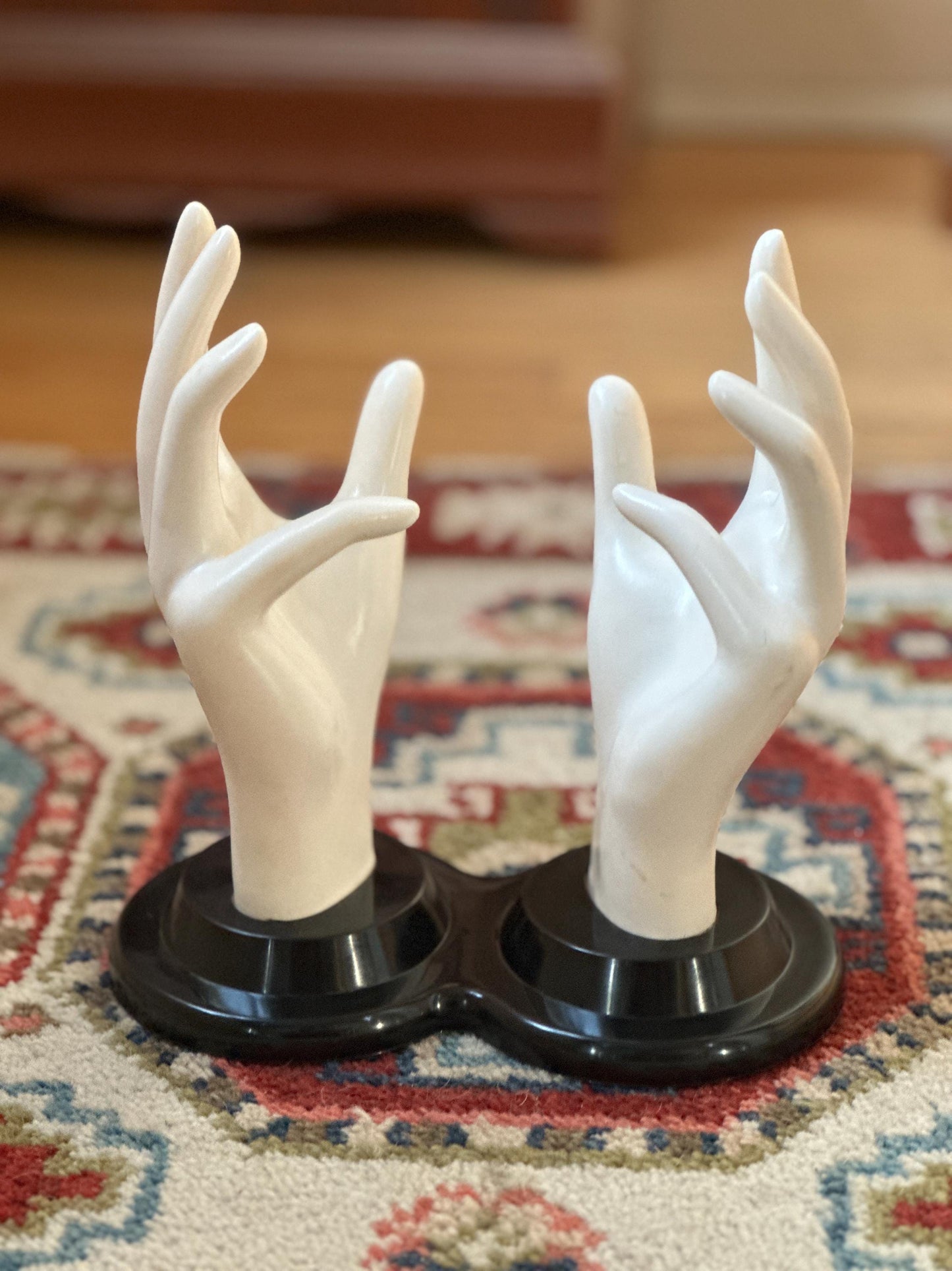 Vintage E.B. Giftware Female Mannequin Hand Jewelry Display | Black & White Plastic Glove Form | Ring + Bracelet Holder | Circa 1990s