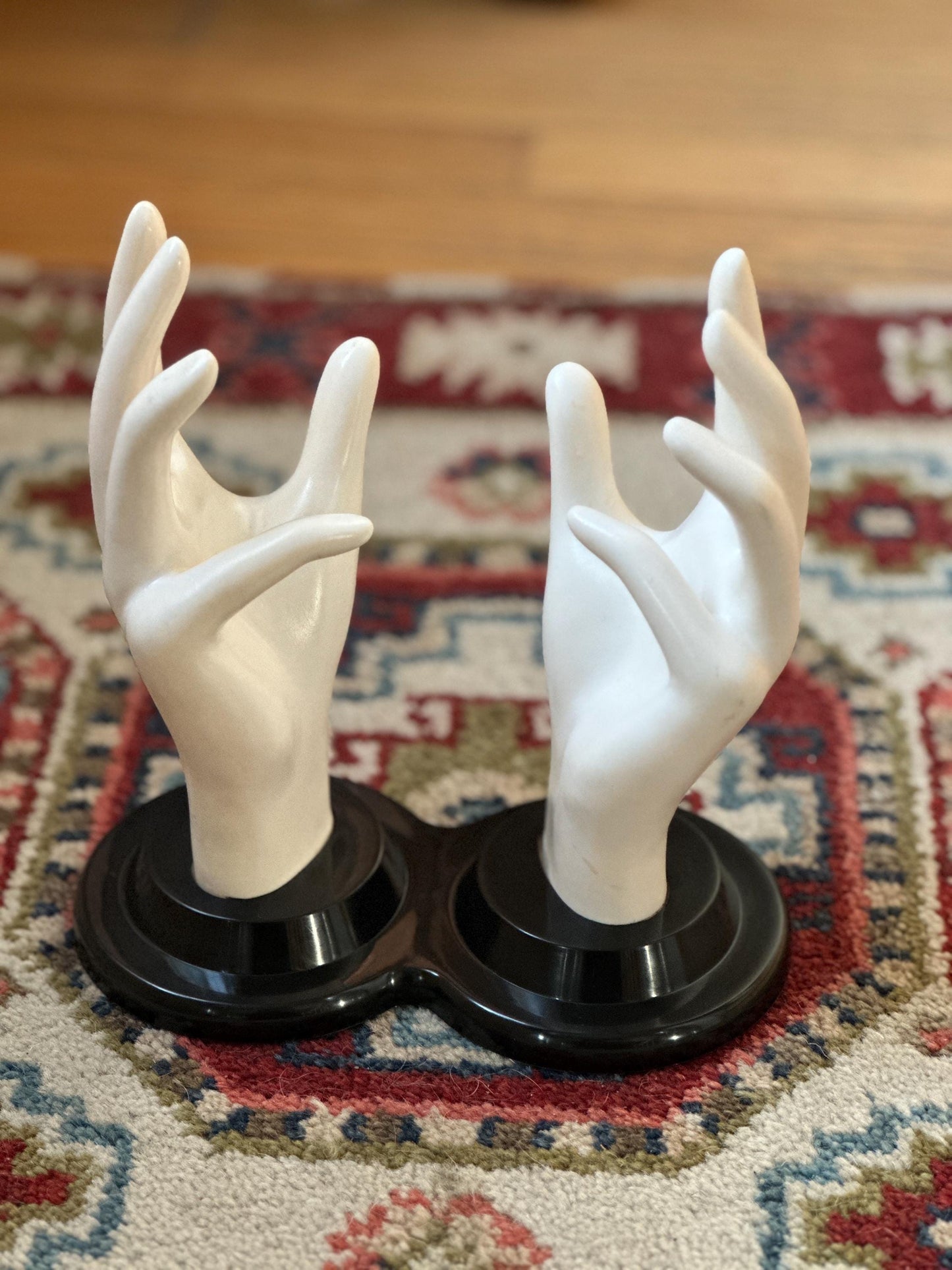 Vintage E.B. Giftware Female Mannequin Hand Jewelry Display | Black & White Plastic Glove Form | Ring + Bracelet Holder | Circa 1990s