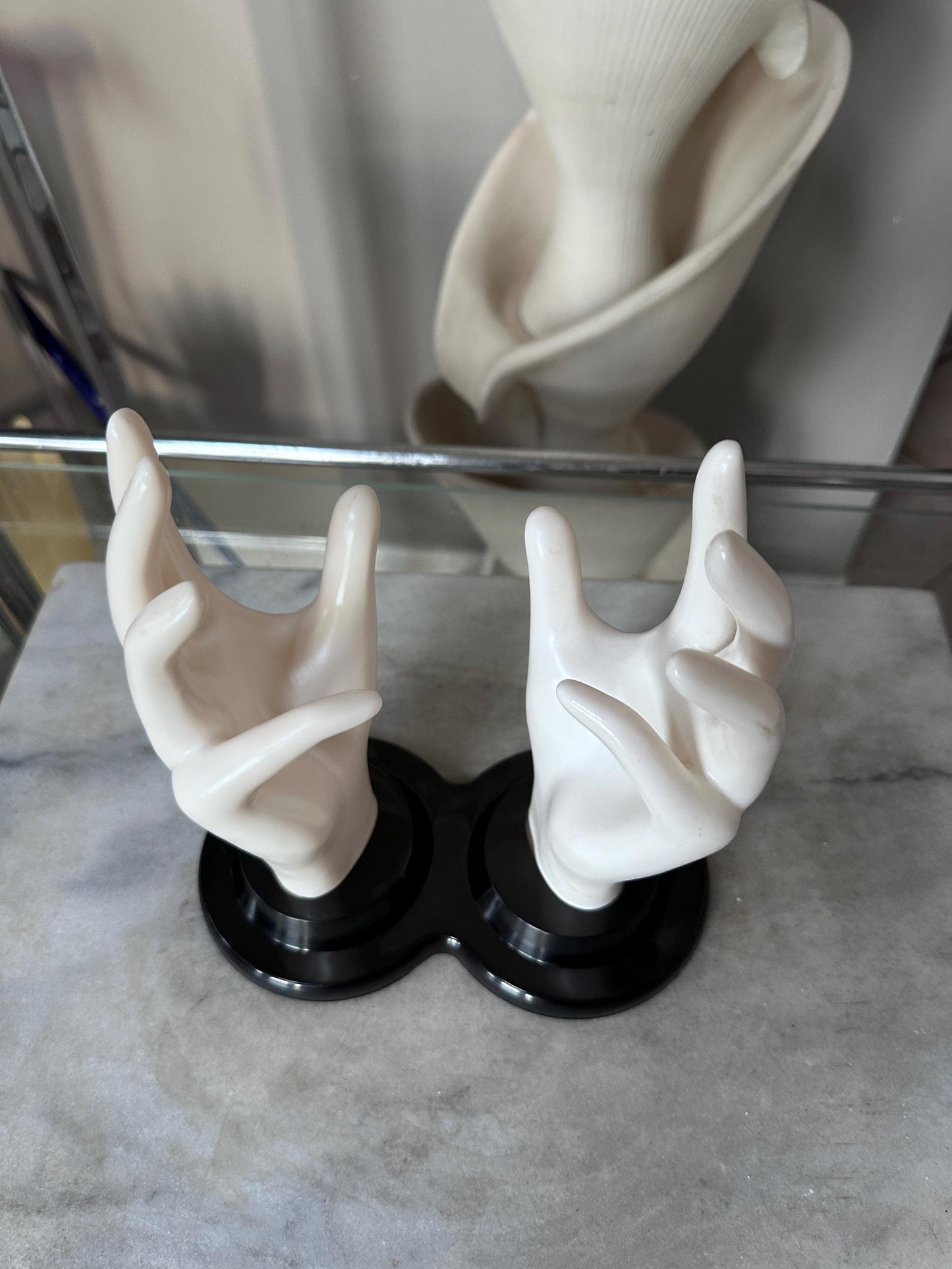 Vintage E.B. Giftware Female Mannequin Hand Jewelry Display | Black & White Plastic Glove Form | Ring + Bracelet Holder | Circa 1990s