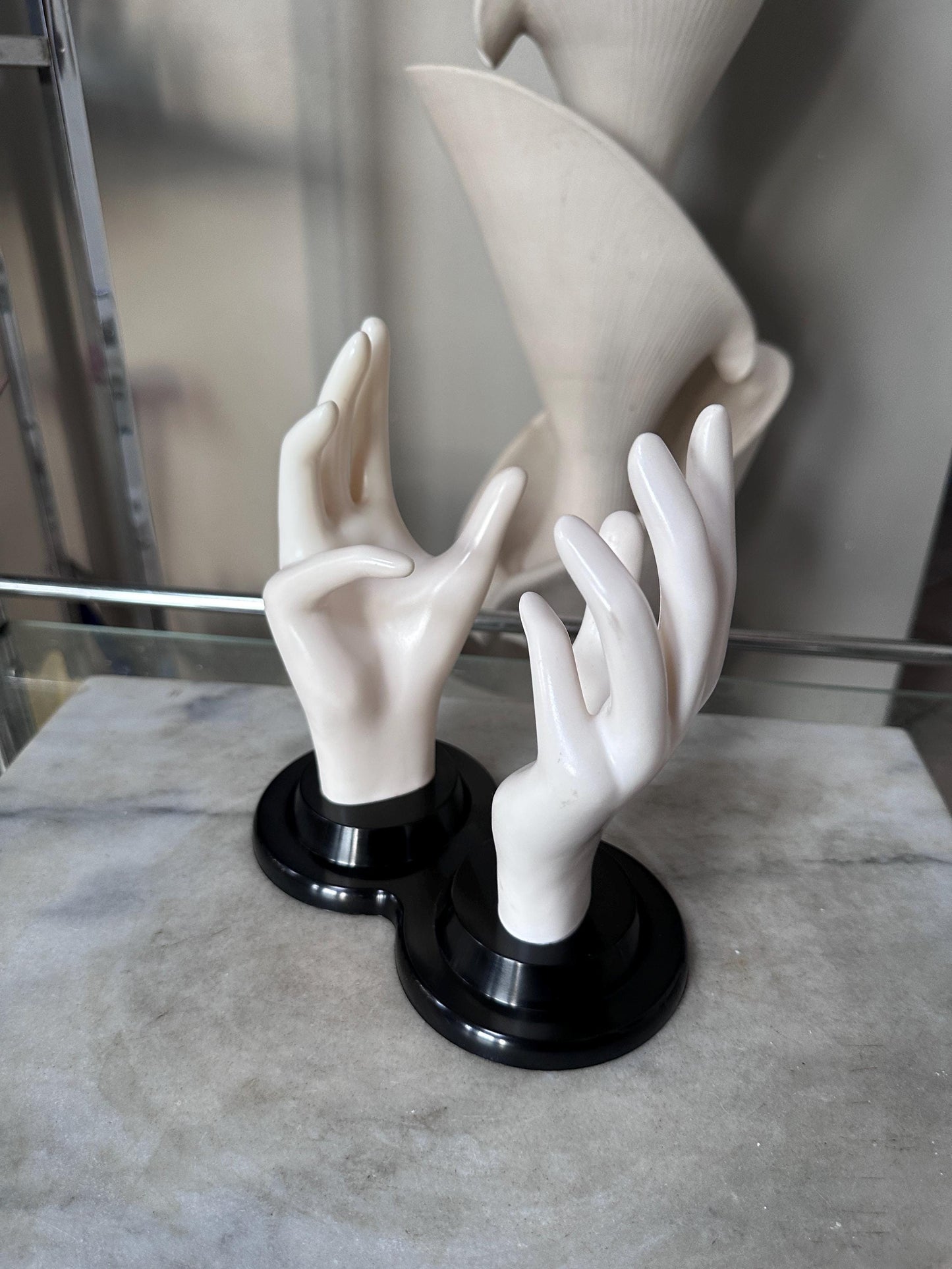 Vintage E.B. Giftware Female Mannequin Hand Jewelry Display | Black & White Plastic Glove Form | Ring + Bracelet Holder | Circa 1990s