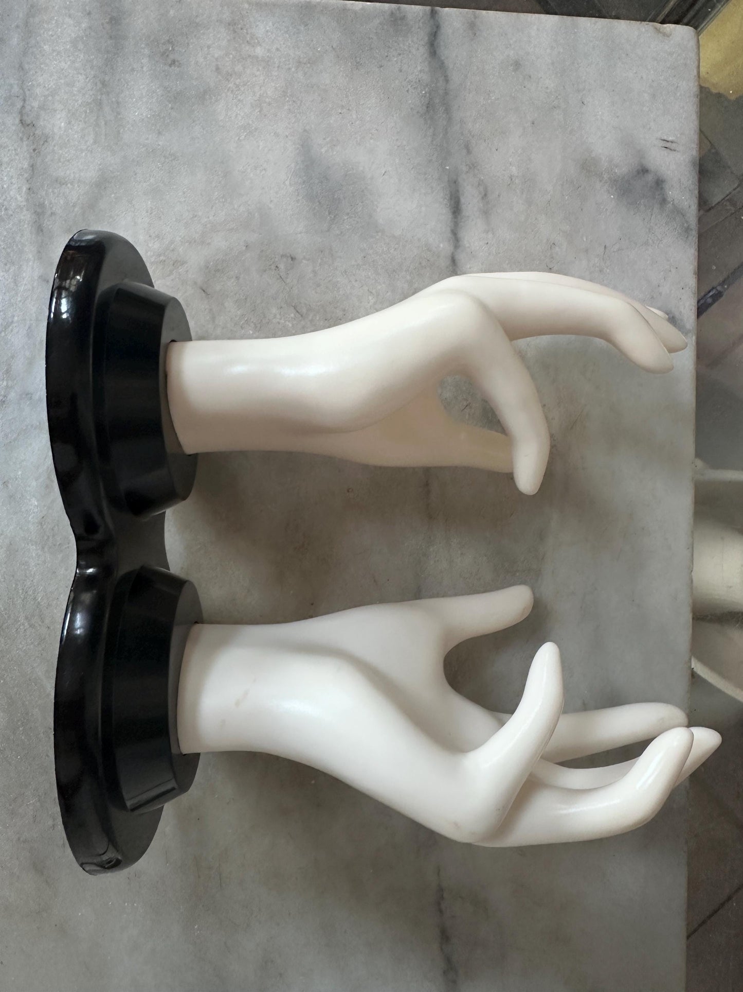 Vintage E.B. Giftware Female Mannequin Hand Jewelry Display | Black & White Plastic Glove Form | Ring + Bracelet Holder | Circa 1990s