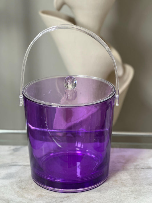 Vintage 1970s Purple Acrylic Ice Bucket | Mid Century Modern Barware | Retro Cocktail Bar Decor | 7.5” Ice Bucket with Lid