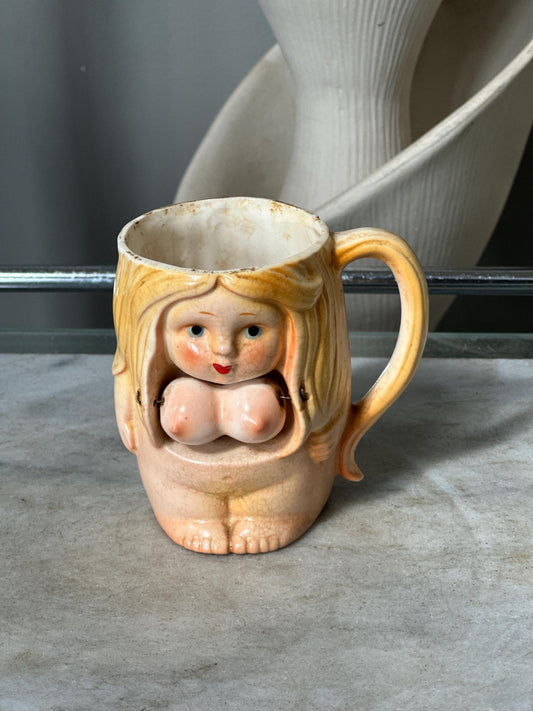 Vintage 1970s Naughty Novelty Coffee Mug | Nude Woman Swinging Boobs Mug | Made in Japan | Adult Humor | Bachelor Barware | Collectible