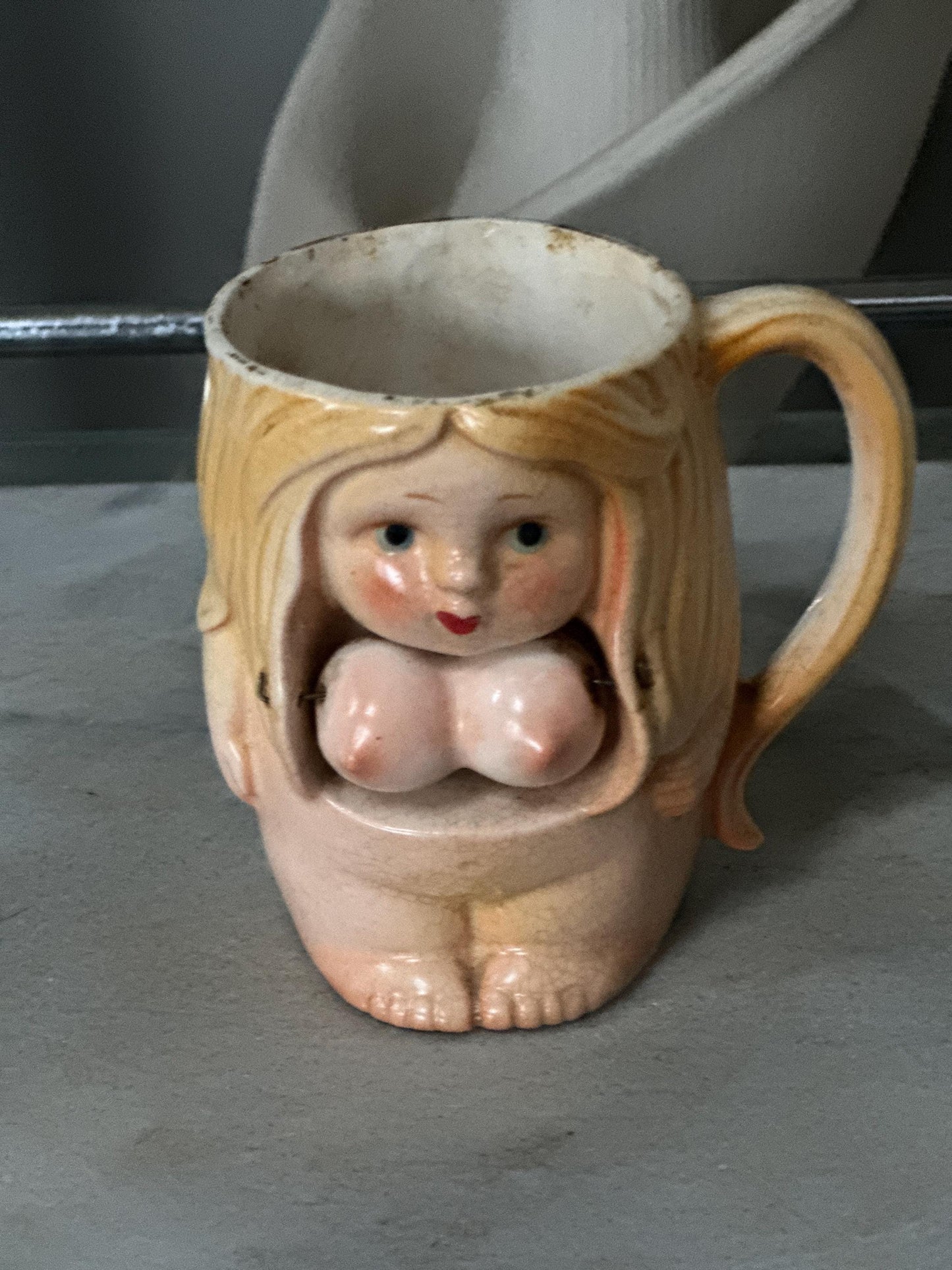 Vintage 1970s Naughty Novelty Coffee Mug | Nude Woman Swinging Boobs Mug | Made in Japan | Adult Humor | Bachelor Barware | Collectible