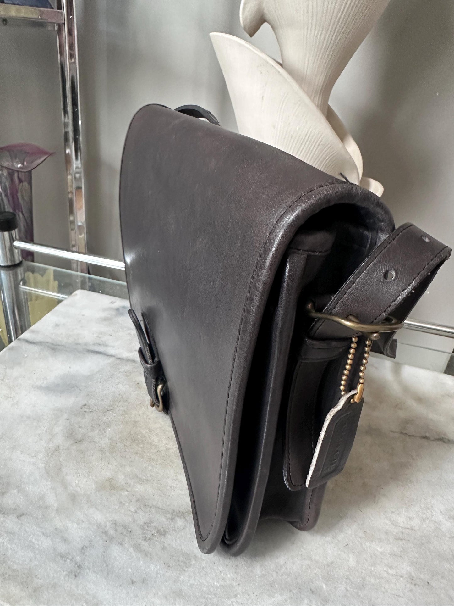 Vintage Coach Black Leather Saddle Pouch Bag #9590 | Made in NYC | Classic Crossbody | Style 9590 | Pre-1994