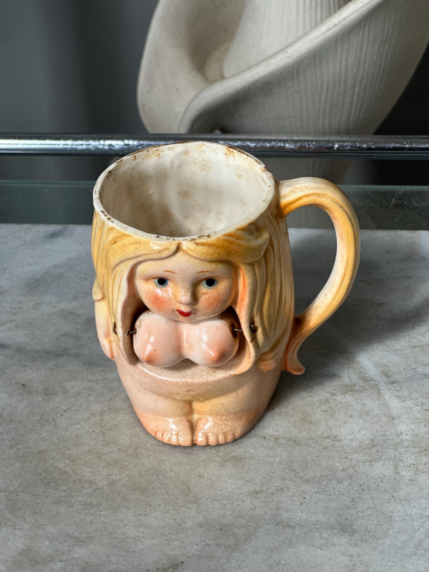Vintage 1970s Naughty Novelty Coffee Mug | Nude Woman Swinging Boobs Mug | Made in Japan | Adult Humor | Bachelor Barware | Collectible