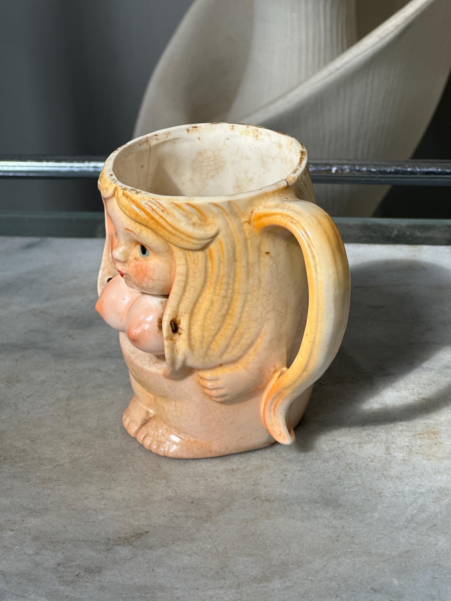 Vintage 1970s Naughty Novelty Coffee Mug | Nude Woman Swinging Boobs Mug | Made in Japan | Adult Humor | Bachelor Barware | Collectible