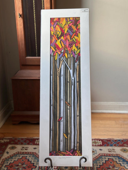 Vintage “Blue Ridge Autumn” Serigraph by Sandi Garris | Limited Edition Signed Print | Framed Autumn Birch Tree Landscape | 10” x 32”