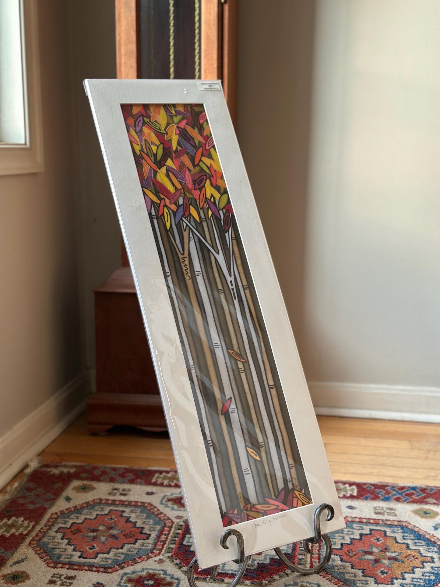 Vintage “Blue Ridge Autumn” Serigraph by Sandi Garris | Limited Edition Signed Print | Framed Autumn Birch Tree Landscape | 10” x 32”