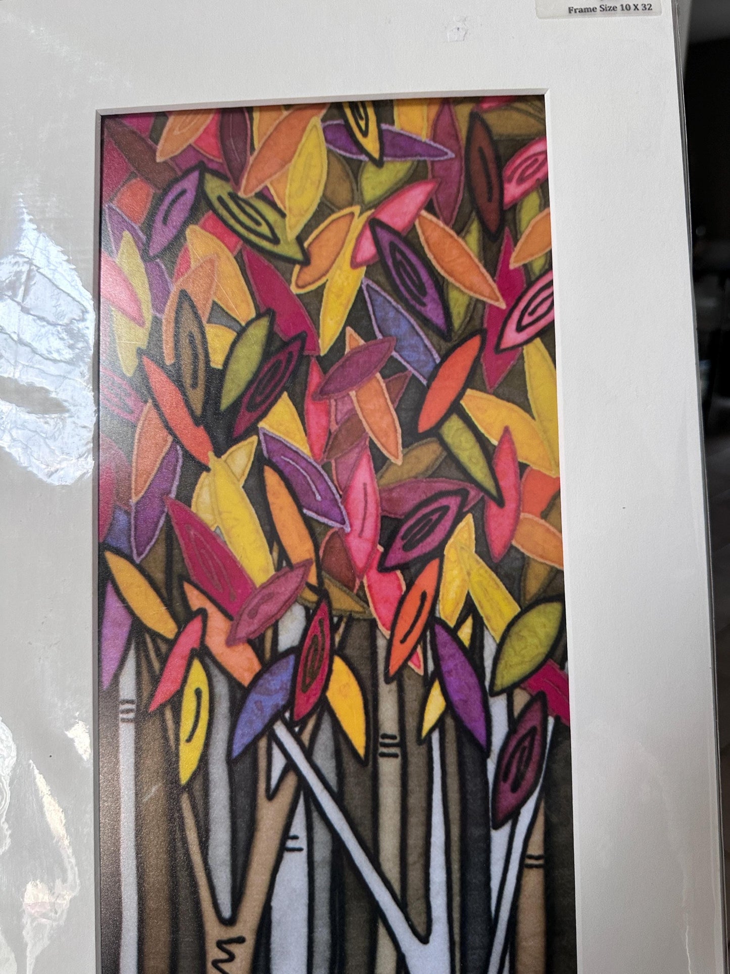Vintage “Blue Ridge Autumn” Serigraph by Sandi Garris | Limited Edition Signed Print | Framed Autumn Birch Tree Landscape | 10” x 32”