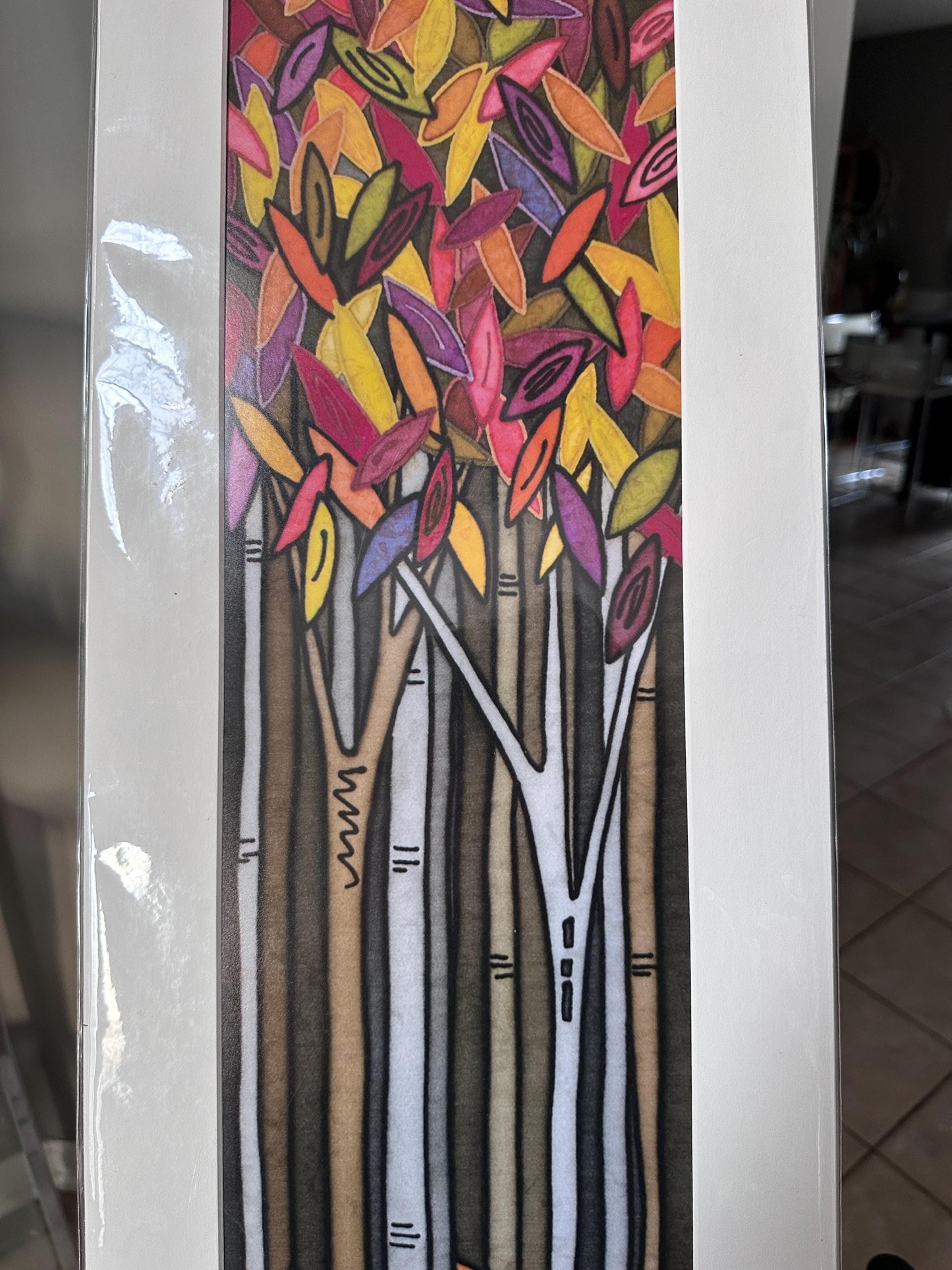 Vintage “Blue Ridge Autumn” Serigraph by Sandi Garris | Limited Edition Signed Print | Framed Autumn Birch Tree Landscape | 10” x 32”