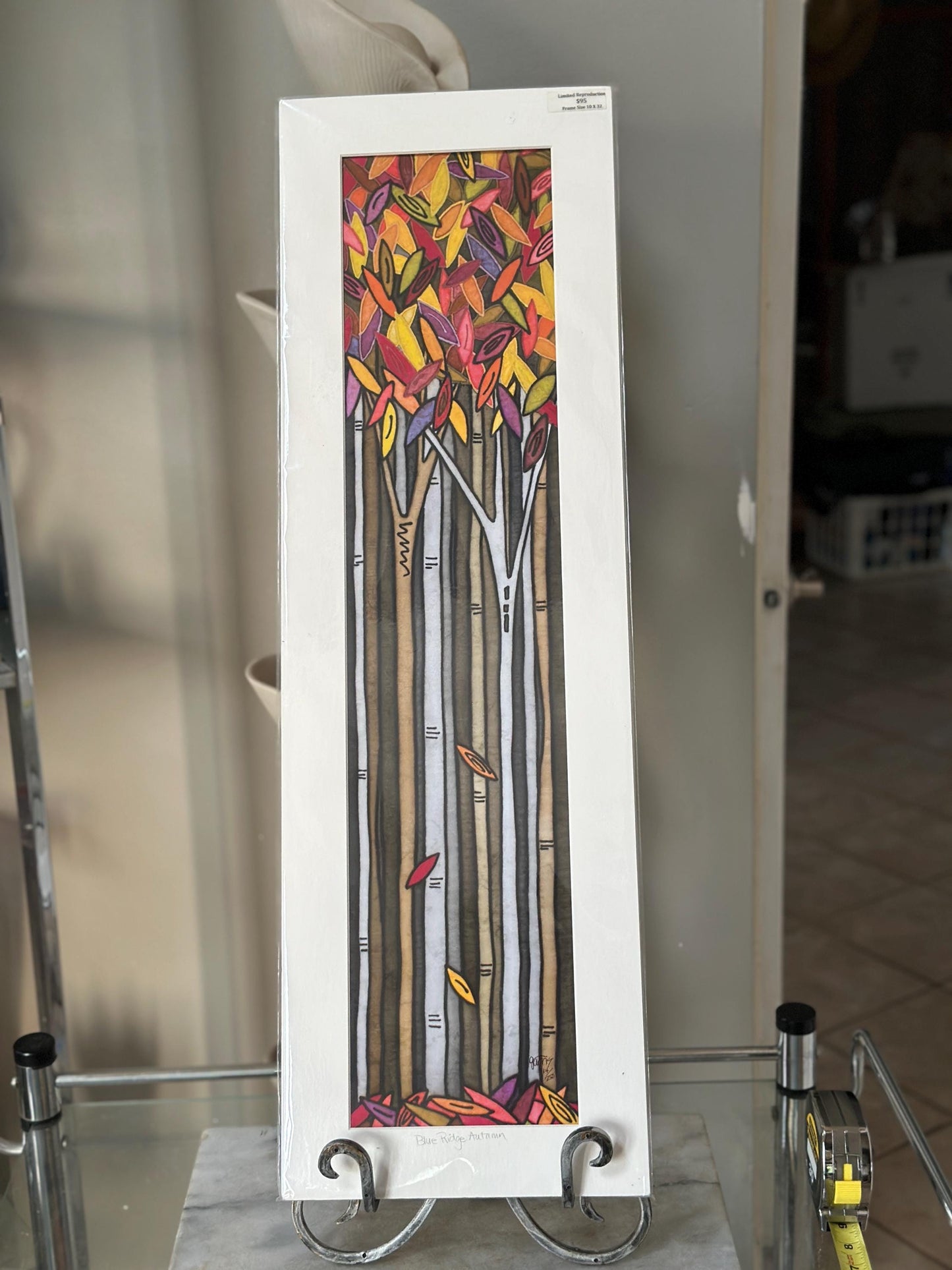 Vintage “Blue Ridge Autumn” Serigraph by Sandi Garris | Limited Edition Signed Print | Framed Autumn Birch Tree Landscape | 10” x 32”
