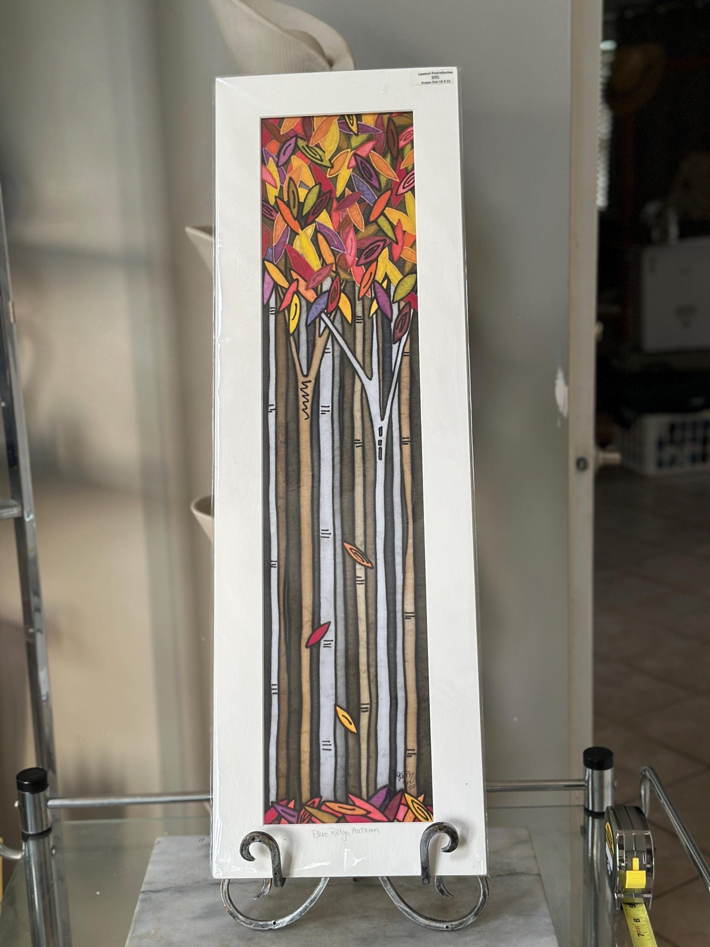 Vintage “Blue Ridge Autumn” Serigraph by Sandi Garris | Limited Edition Signed Print | Framed Autumn Birch Tree Landscape | 10” x 32”