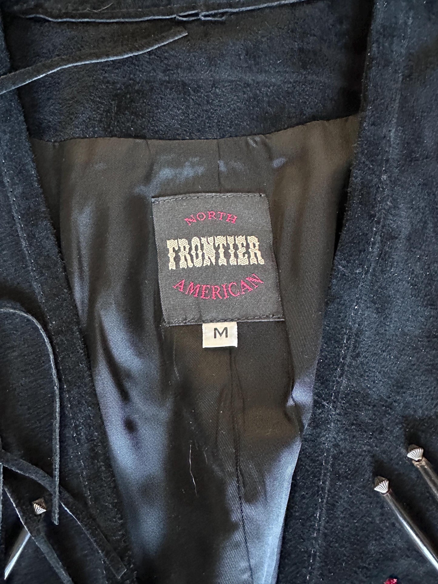 Vintage 1980s Frontier American Black Suede Fringe Coat | Southwestern Beaded Jacket | Made in USA Genuine Leather | Women’s Size M