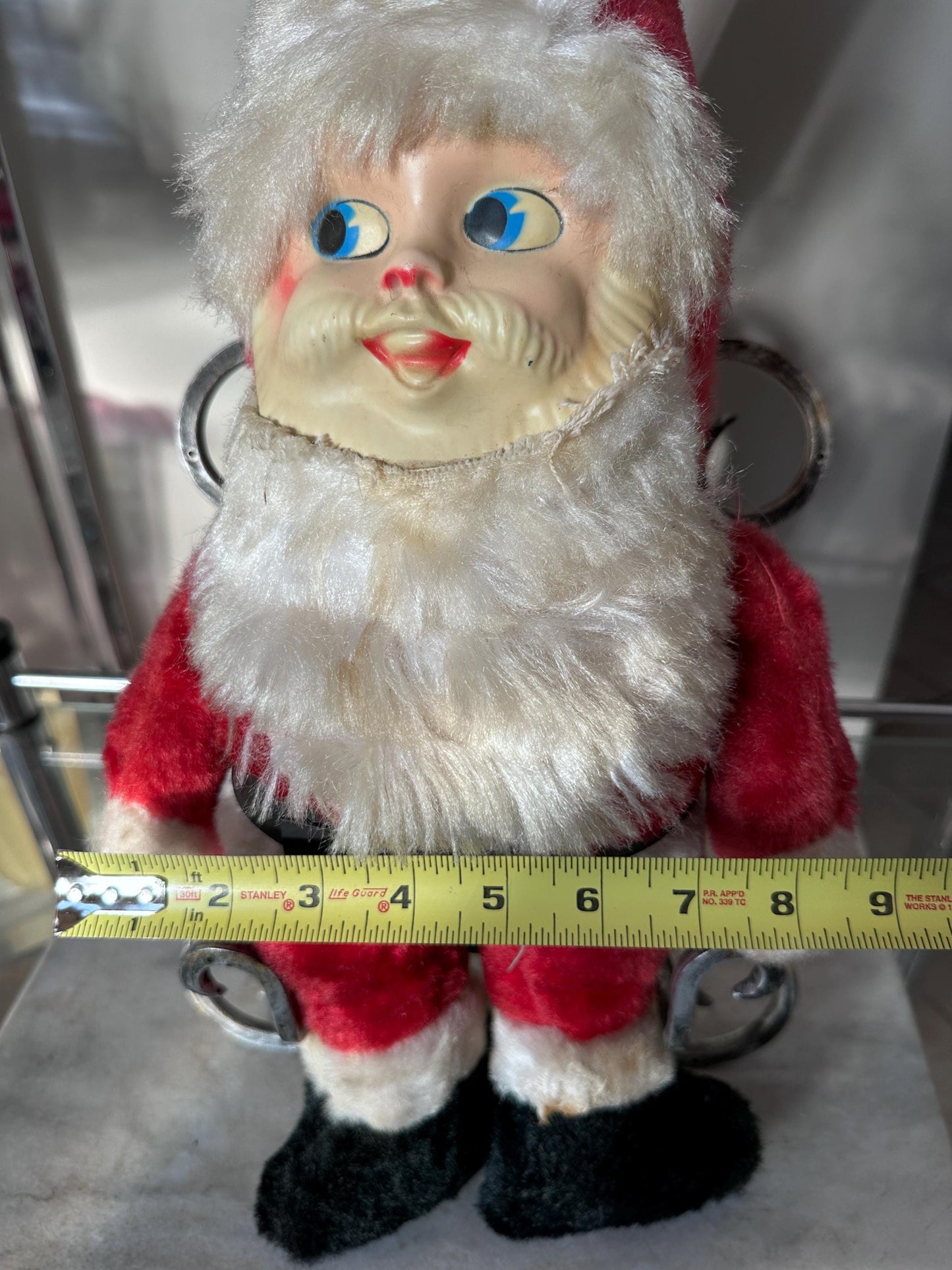 Vintage Plush Santa Claus | Plastic Face Stuffed Doll Fuzzy Fur | Side Eye Santa Christmas 17”