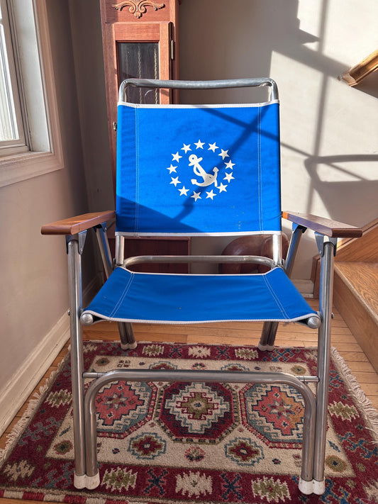 Vintage Eez-In Marine Products Folding Chair | Aluminum Frame Camp Chair | Marine Corps Symbol Fabric Seat | Military Memorabilia | Portable