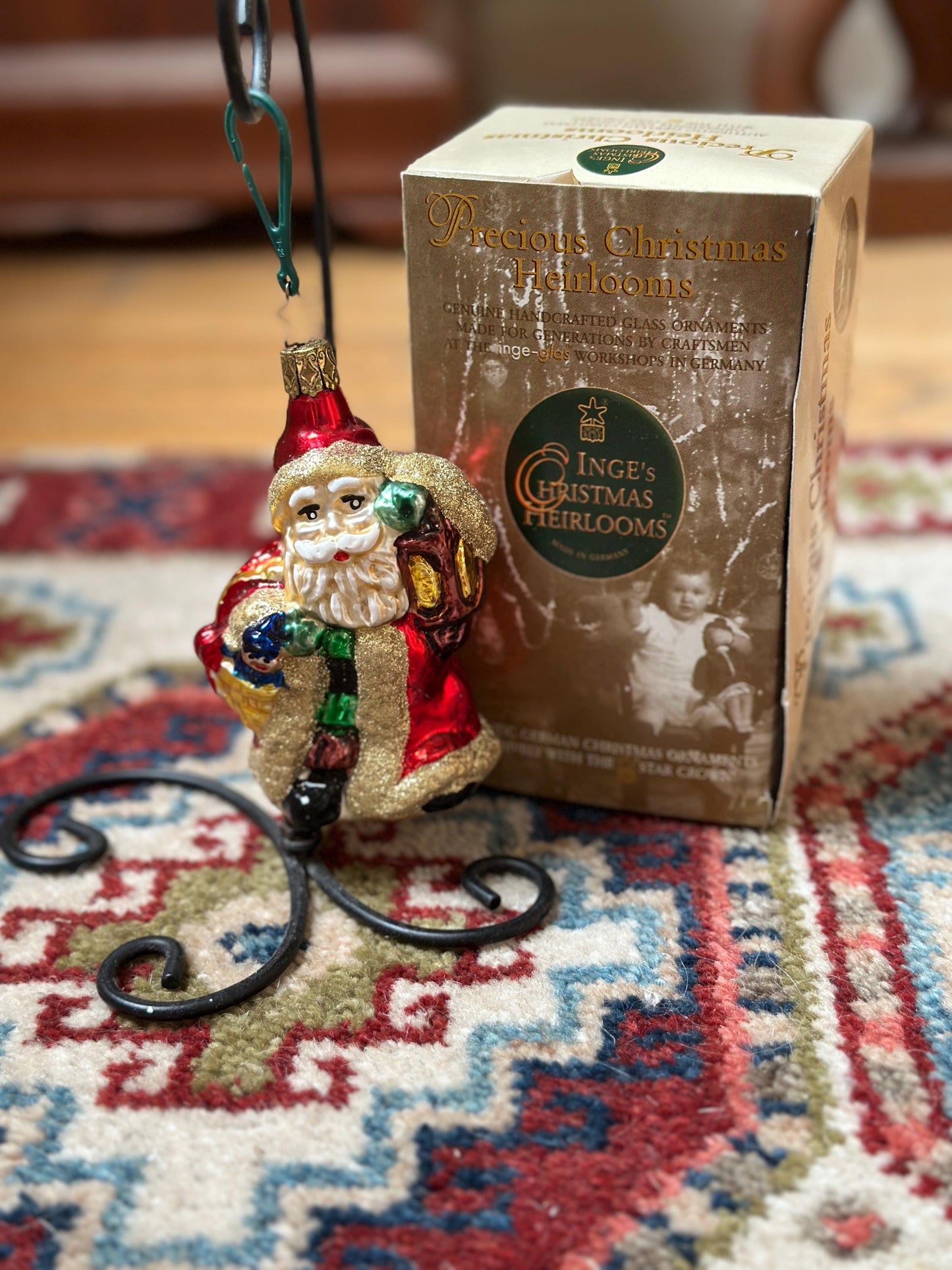 Inge-Glas 1997 Merry Christmas Santa Bell Ornament | Hand-Blown German Glass w/ Clapper | Original Tag & Box | Holiday Collectible