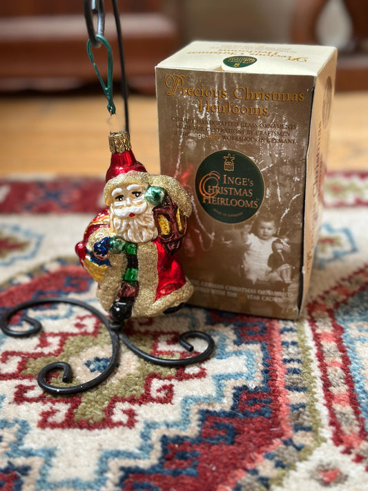 Inge-Glas 1997 Merry Christmas Santa Bell Ornament | Hand-Blown German Glass w/ Clapper | Original Tag & Box | Holiday Collectible