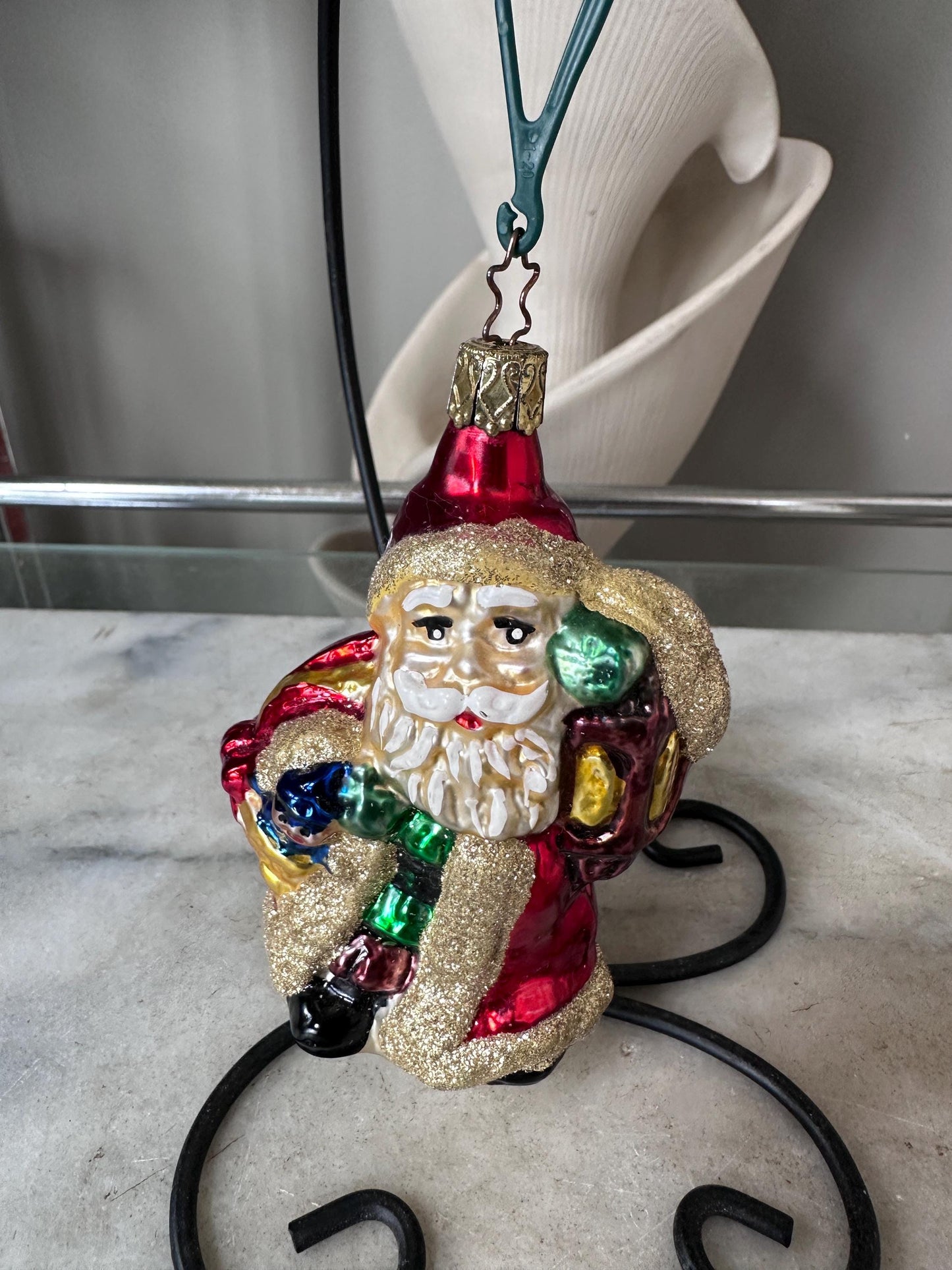 Inge-Glas 1997 Merry Christmas Santa Bell Ornament | Hand-Blown German Glass w/ Clapper | Original Tag & Box | Holiday Collectible