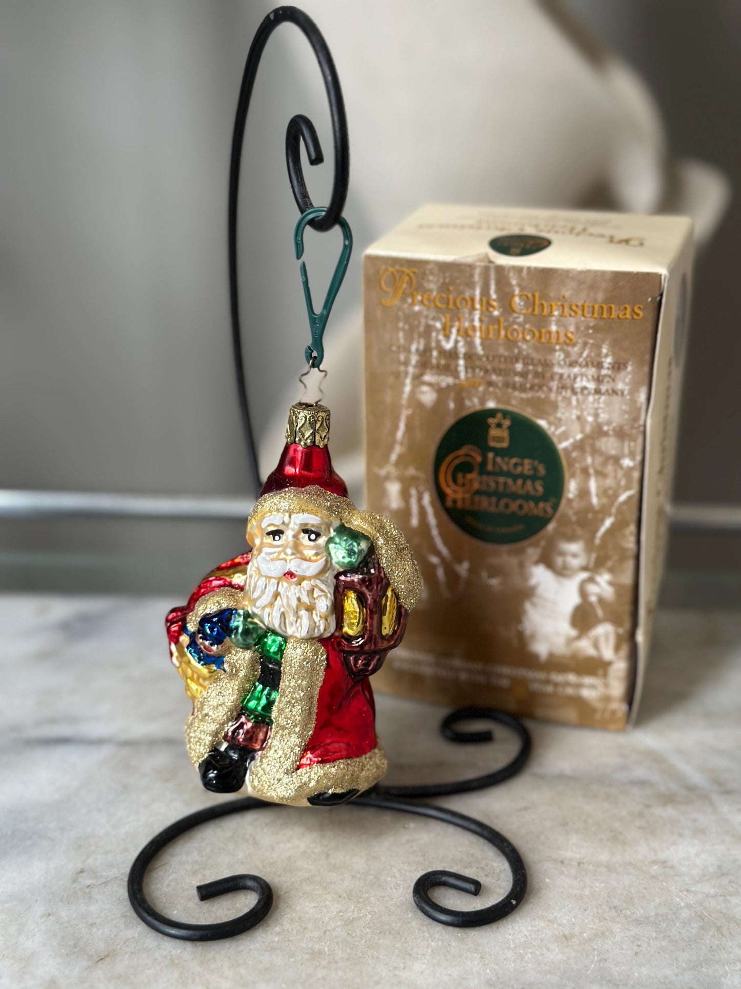 Inge-Glas 1997 Merry Christmas Santa Bell Ornament | Hand-Blown German Glass w/ Clapper | Original Tag & Box | Holiday Collectible