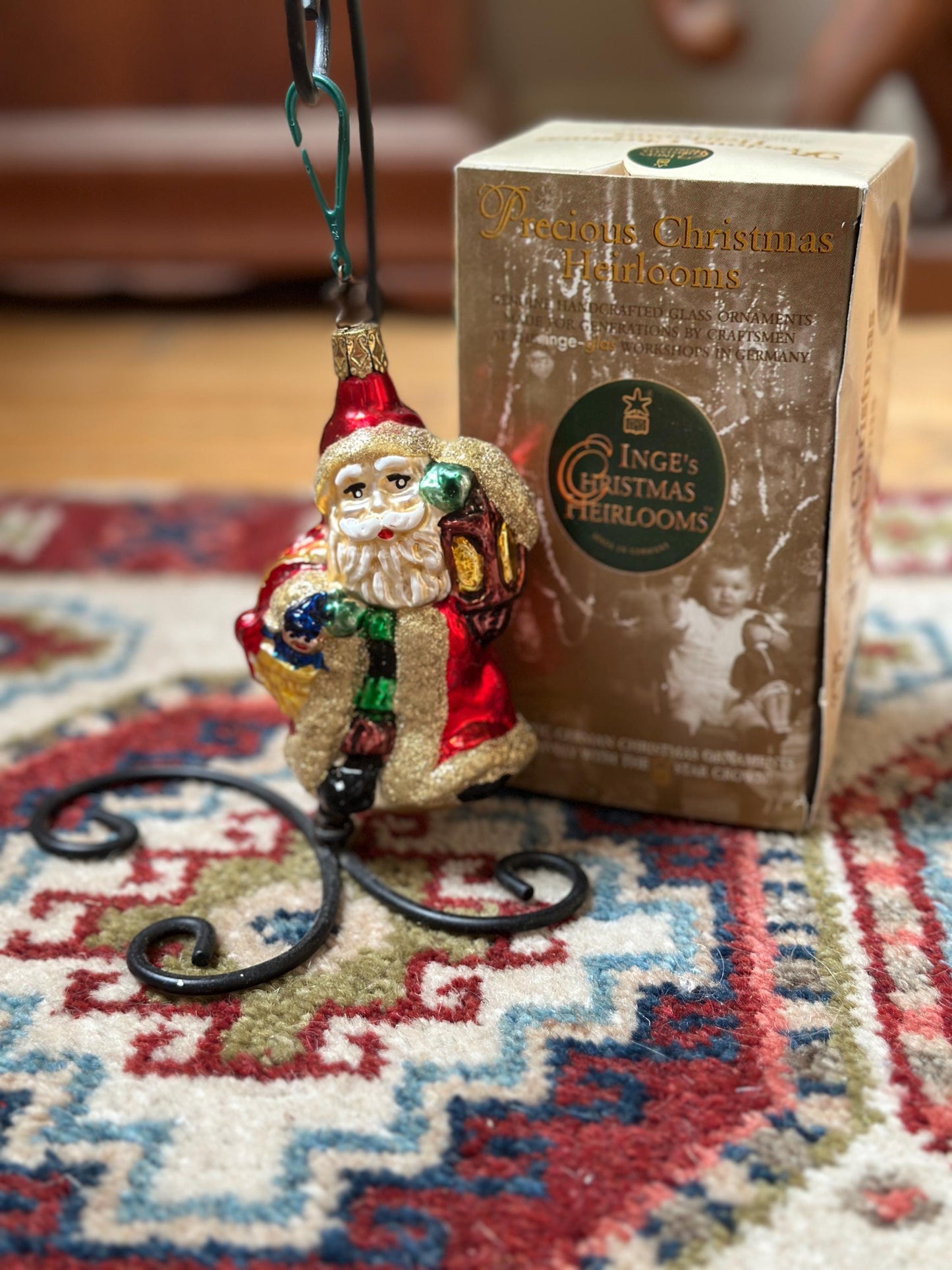 Inge-Glas 1997 Merry Christmas Santa Bell Ornament | Hand-Blown German Glass w/ Clapper | Original Tag & Box | Holiday Collectible
