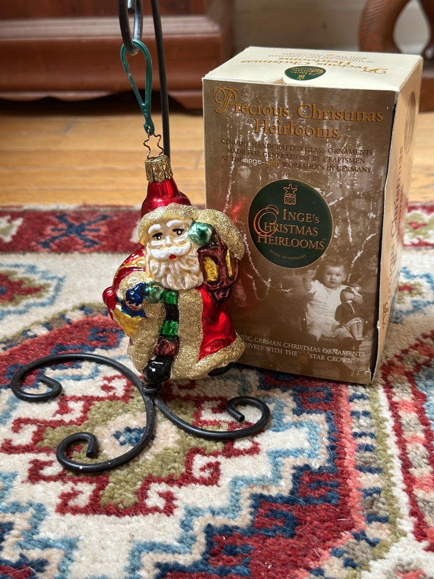 Inge-Glas 1997 Merry Christmas Santa Bell Ornament | Hand-Blown German Glass w/ Clapper | Original Tag & Box | Holiday Collectible