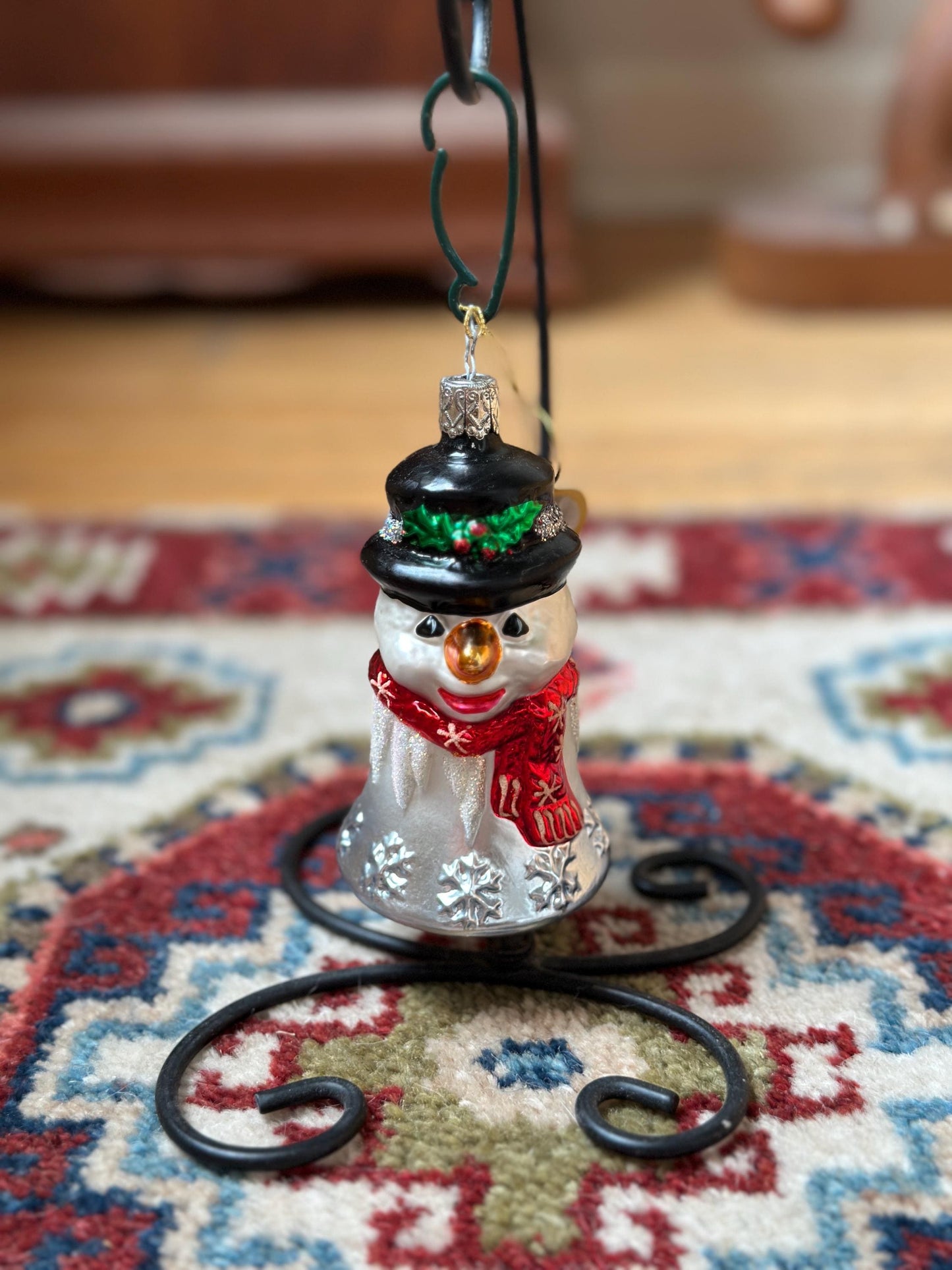 Inge-Glas 2002 Merry Christmas Snowman Bell Ornament | Hand-Blown German Glass w/ Clapper | Original Tag & Box | Holiday Collectible