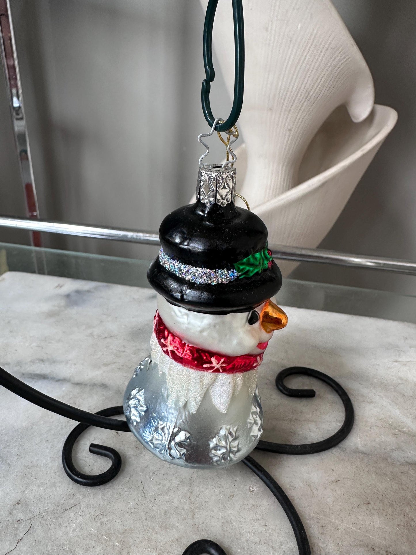 Inge-Glas 2002 Merry Christmas Snowman Bell Ornament | Hand-Blown German Glass w/ Clapper | Original Tag & Box | Holiday Collectible