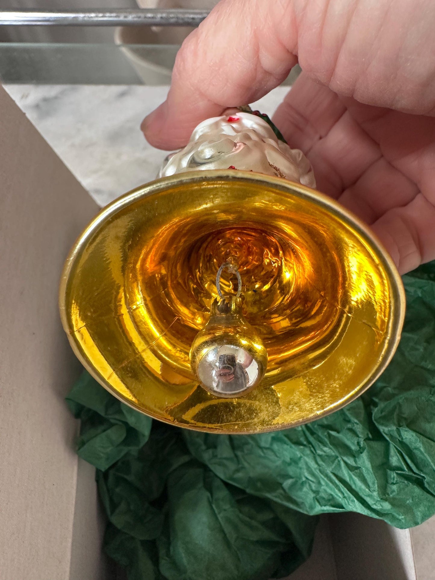 Inge-Glas 2001 Christmas Santa Bell Ornament | Hand-Blown German Glass w/ Clapper | Original Tag & Box | Holiday Collectible