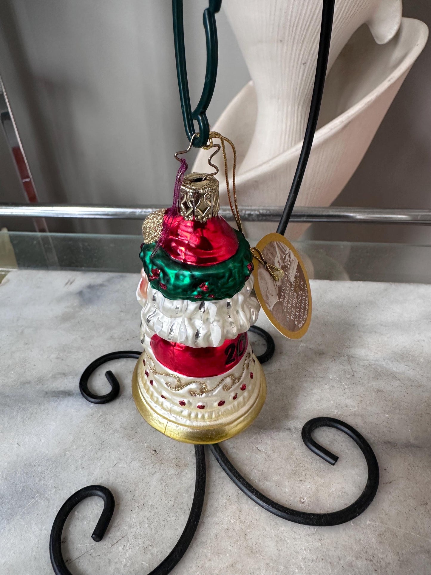 Inge-Glas 2001 Christmas Santa Bell Ornament | Hand-Blown German Glass w/ Clapper | Original Tag & Box | Holiday Collectible