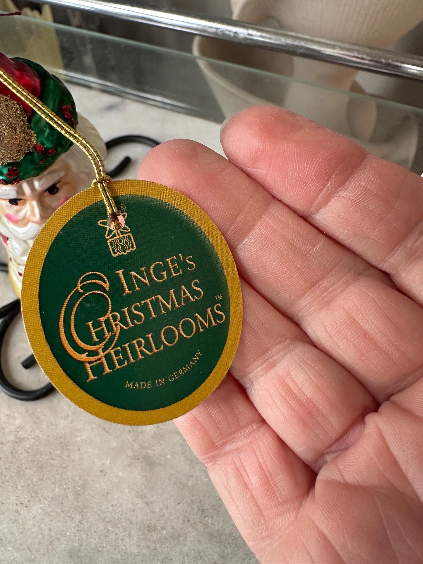 Inge-Glas 2001 Christmas Santa Bell Ornament | Hand-Blown German Glass w/ Clapper | Original Tag & Box | Holiday Collectible