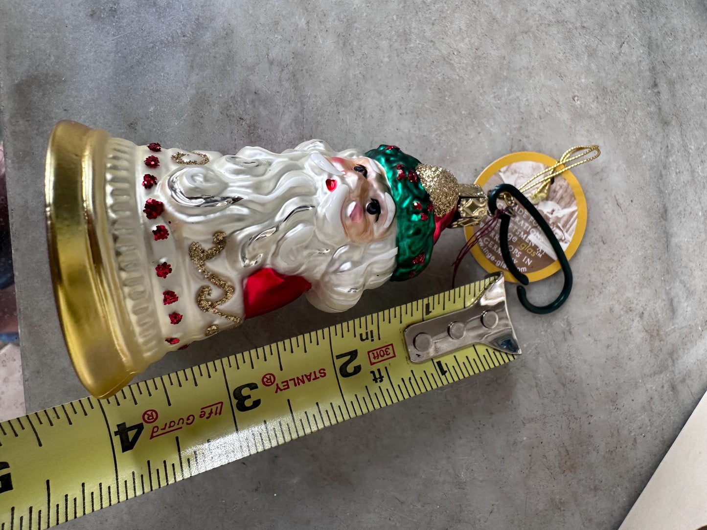 Inge-Glas 2001 Christmas Santa Bell Ornament | Hand-Blown German Glass w/ Clapper | Original Tag & Box | Holiday Collectible