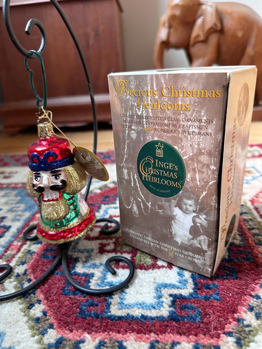 Inge-Glas 2004 Christmas Nutcracker Bell Ornament | Hand-Blown German Glass w/ Clapper | Original Tag & Box | Holiday Collectible
