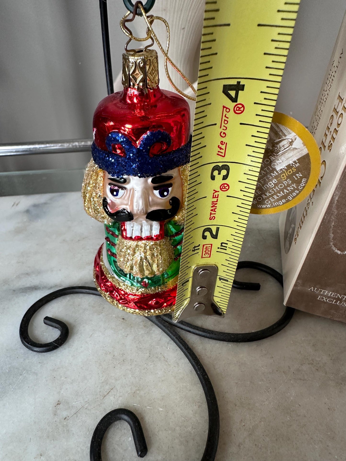 Inge-Glas 2004 Christmas Nutcracker Bell Ornament | Hand-Blown German Glass w/ Clapper | Original Tag & Box | Holiday Collectible