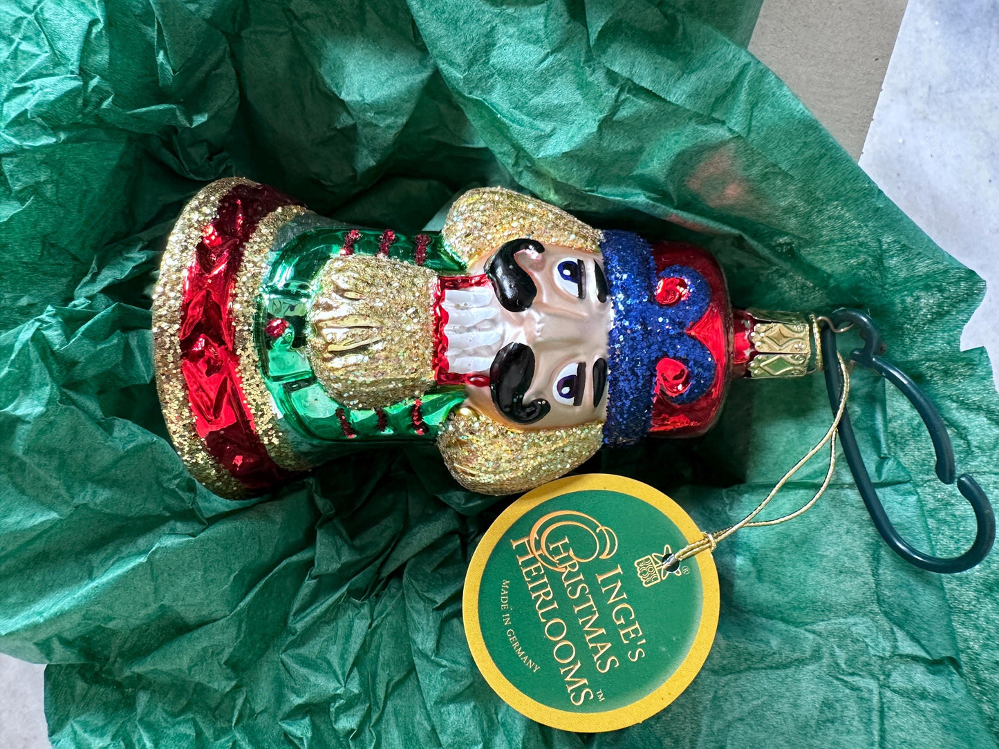 Inge-Glas 2004 Christmas Nutcracker Bell Ornament | Hand-Blown German Glass w/ Clapper | Original Tag & Box | Holiday Collectible
