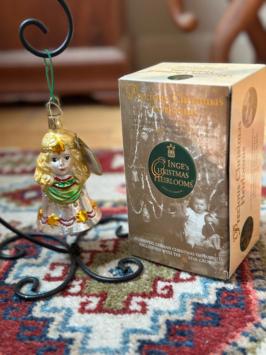 Inge-Glas 2003 Christmas Angel Bell Ornament | Hand-Blown German Glass w/ Clapper | Original Tag & Box | Holiday Collectible