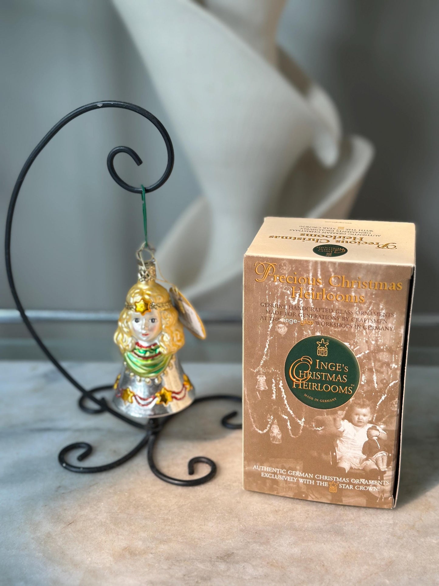 Inge-Glas 2003 Christmas Angel Bell Ornament | Hand-Blown German Glass w/ Clapper | Original Tag & Box | Holiday Collectible