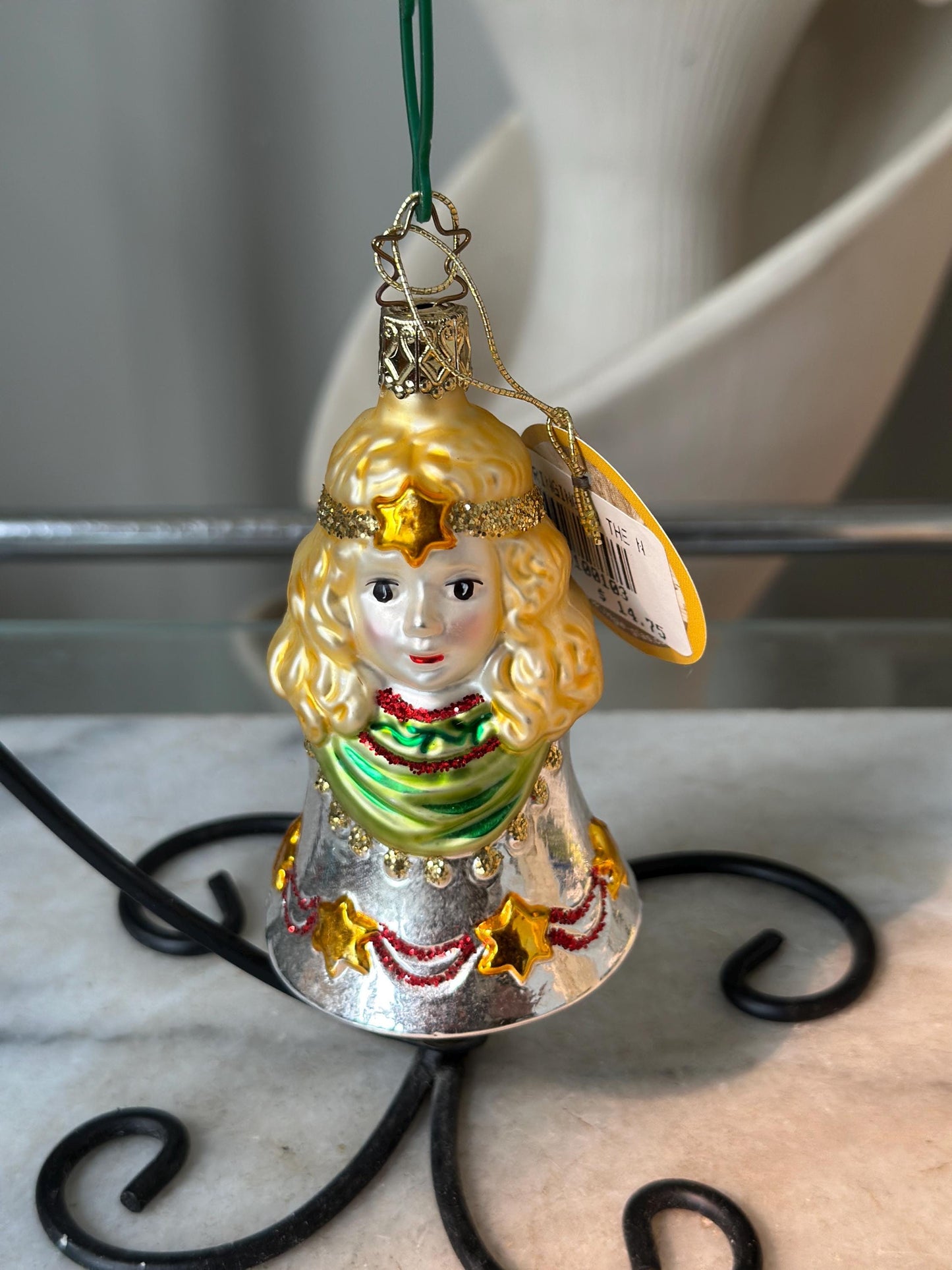 Inge-Glas 2003 Christmas Angel Bell Ornament | Hand-Blown German Glass w/ Clapper | Original Tag & Box | Holiday Collectible